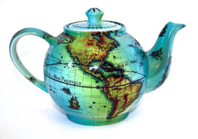 world globe teapot