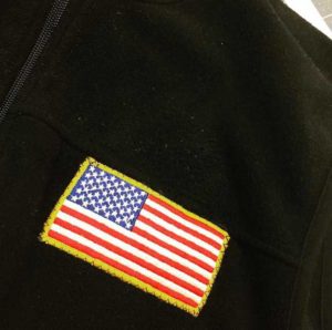 American flag patch on fleece jacket