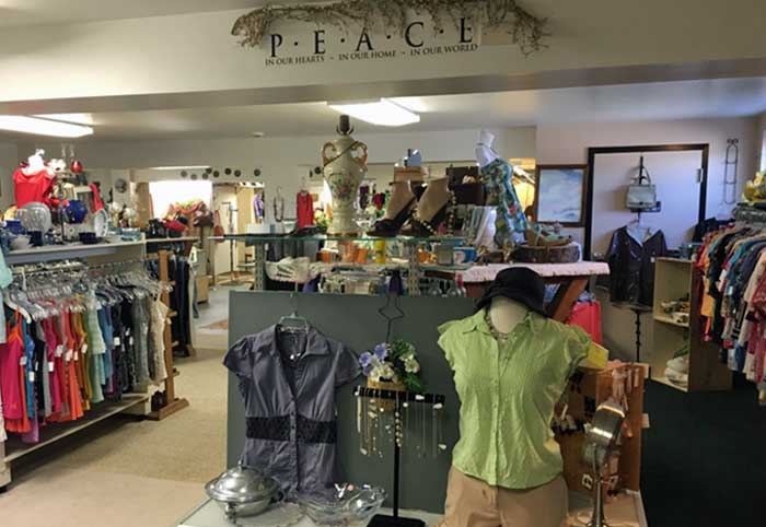view of clothing displays in second street thrift store bowmansville pa
