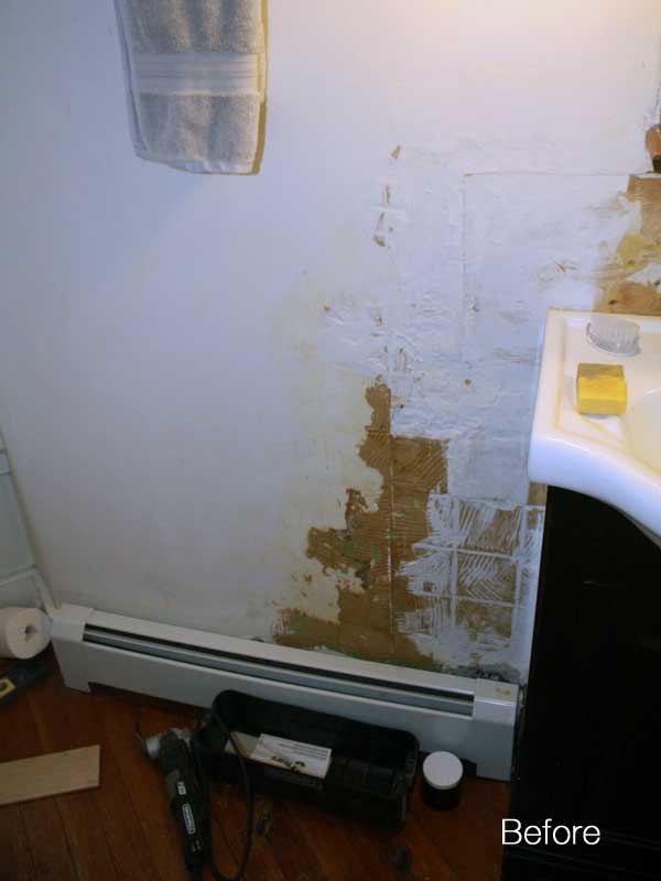 beat up walls in bathroom before fixing up 