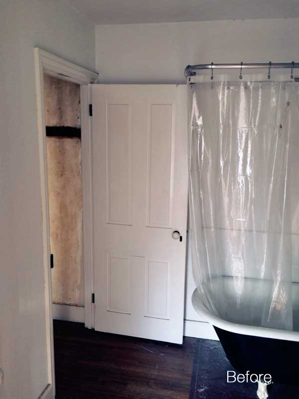 old bathroom with doorway into closet